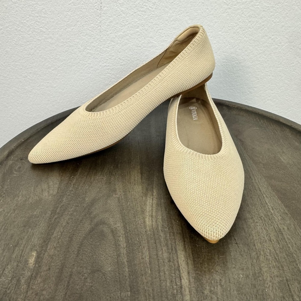 VIVAIA Shoes Women's Size 10.5 EU 41 Beige Knit Pointed Toe Ballet Flats Comfort